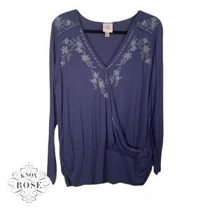 Knox Rose Blue Floral Embroidered Shirt